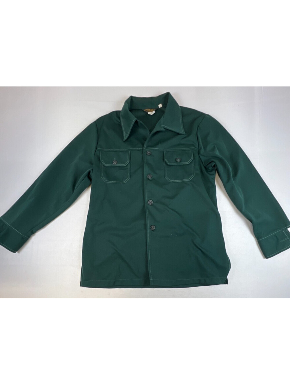 Vintage John Blair Mens L/S Shirt Large Green Polyester Dacron 70s Point Collar
